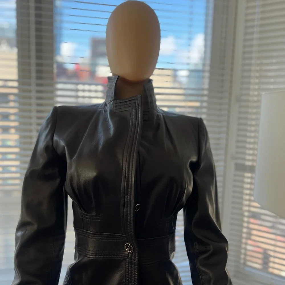 Gucci Black Leather Coat Dress - Picture 6 of 6